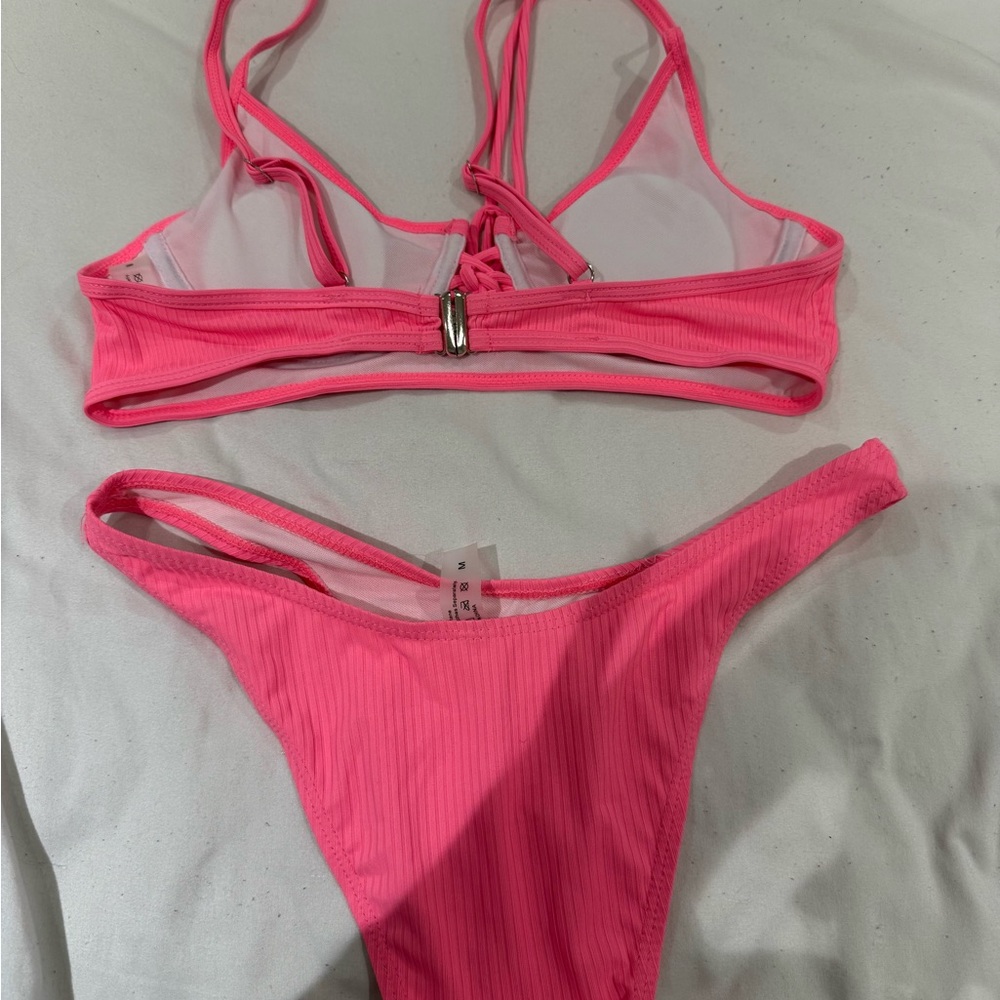 Pink Ribbed Bikini Set - Picture 2 of 4